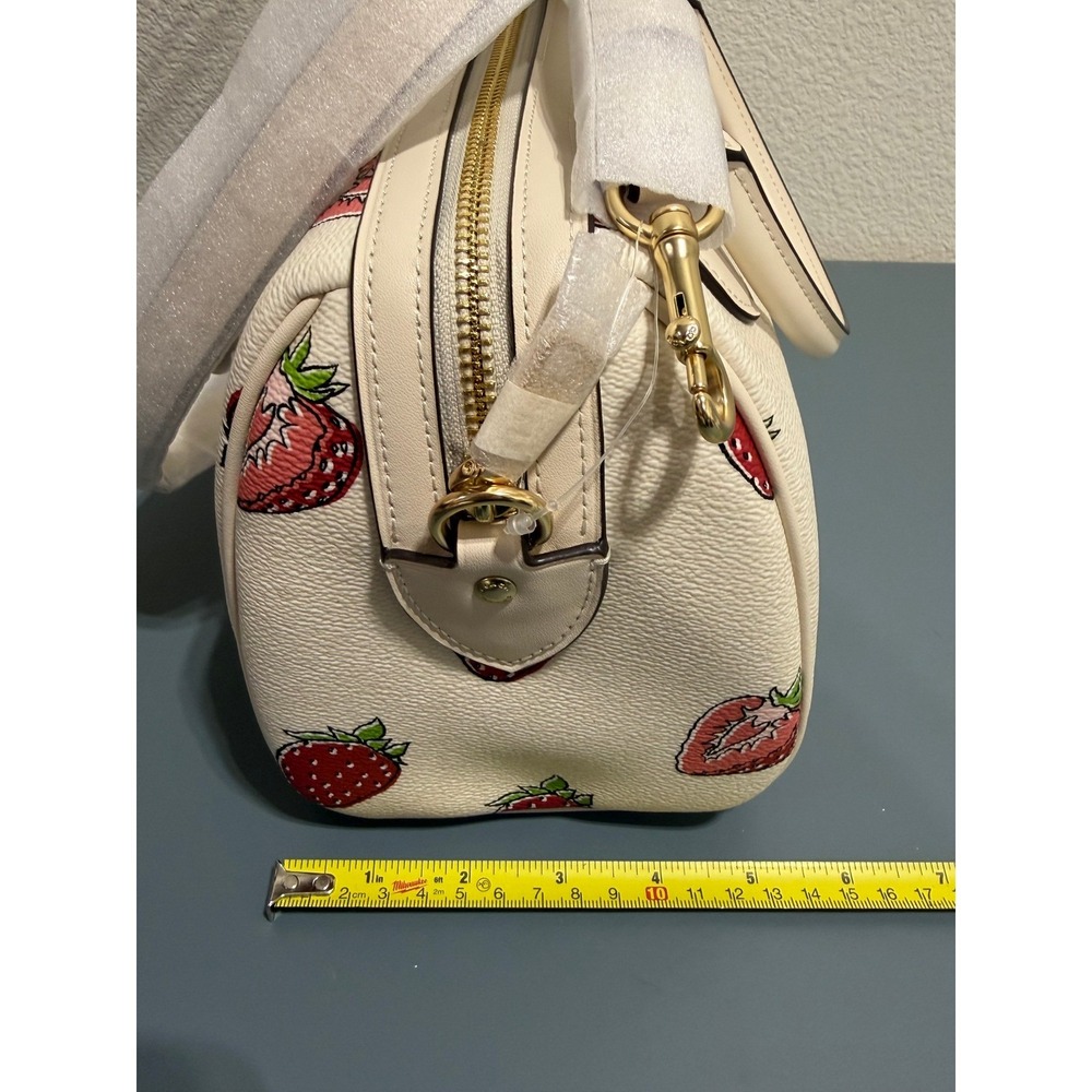 Coach Rowan Satchel Chalk Multi Strawberry Print Leather Crossbody Bag NEW - Picture 11 of 16